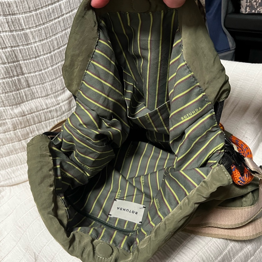 Rotunda Olive Green Bag with Orange Strap - Picture 3 of 5
